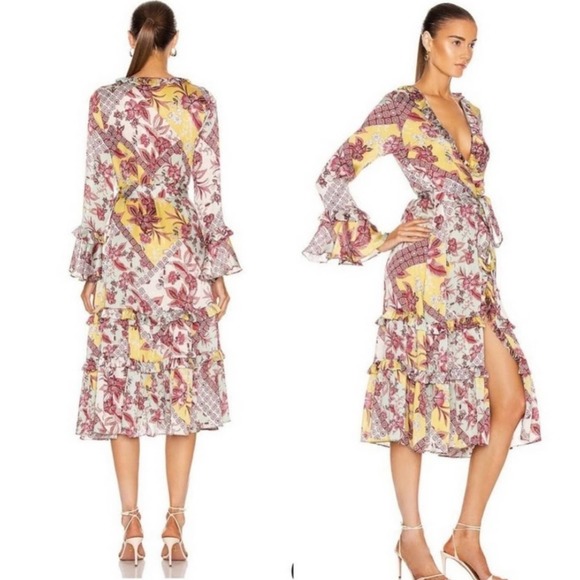 Alexis Floral Wiera Printed Ruffle Midi Dress in Berry Pink Paisley Size Large - Picture 4 of 12